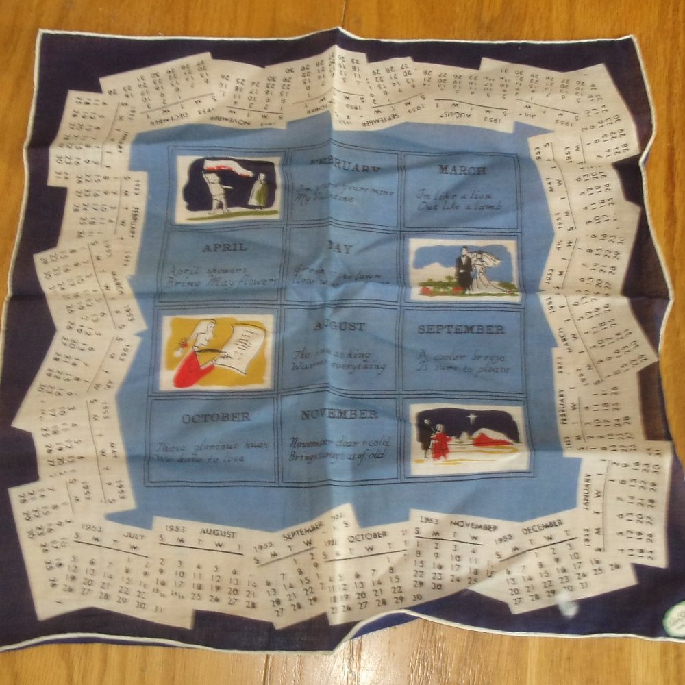 Carol Stanley handkerchief hankie purse 1953 calendar